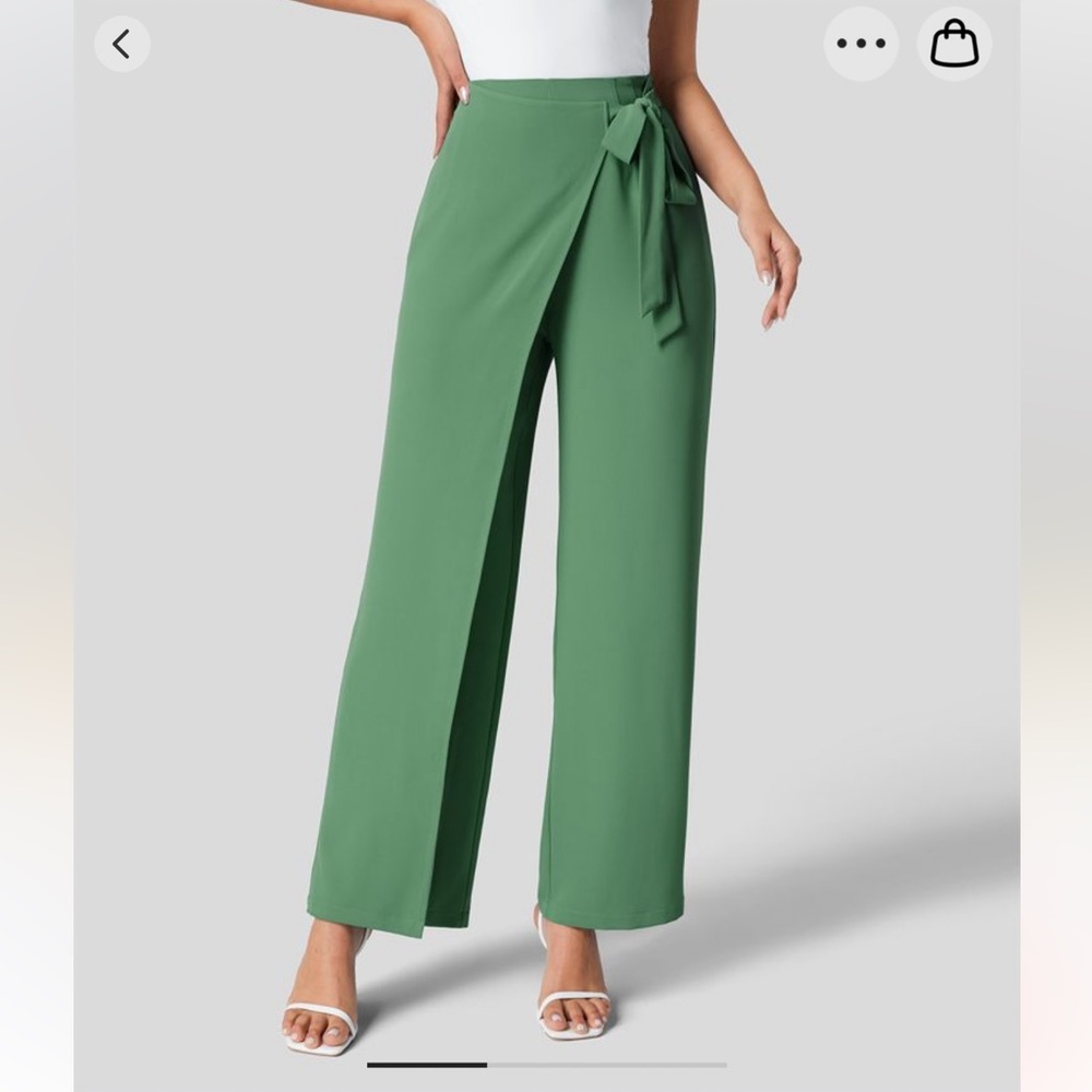 Halara High Waisted Tie Side invisible Zipper Wide Leg Work Pant in Hills Green